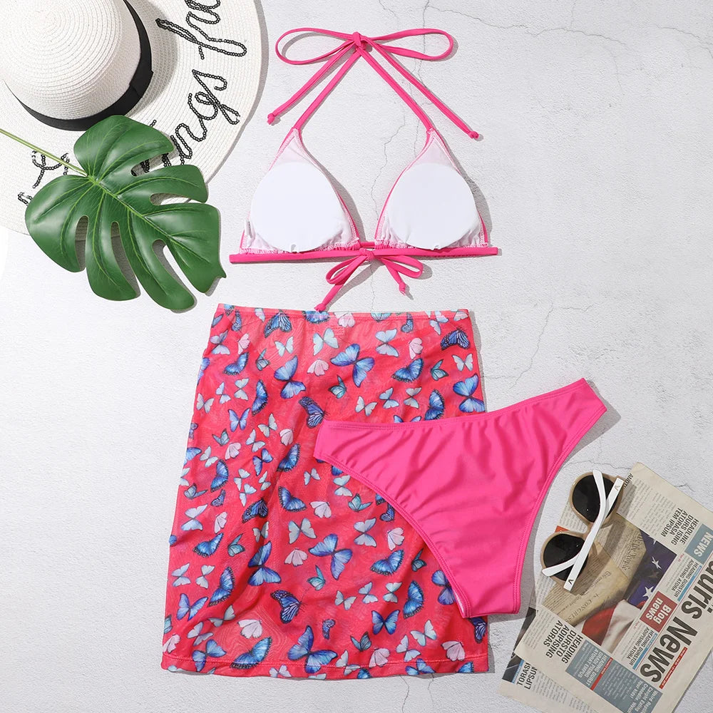 3 Pieces Bikini Set With SkirtTie Dye String Thong Bathing Suit Women Swimsuit FemaleSwimwear Beach Wear Swim Lady Summer