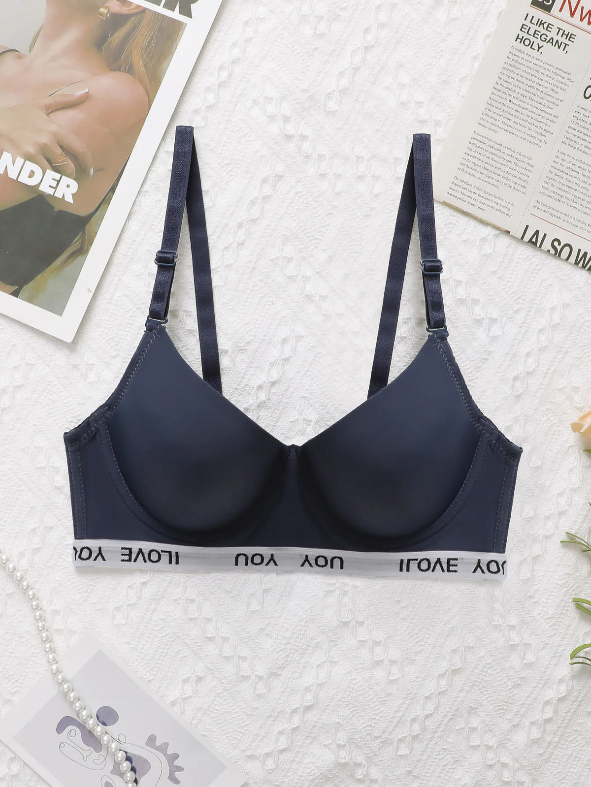 Women's sexy embroidered letter belt bra with steel ring gathering push up shoulder strap adjustable comfortable underwear B6070