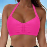 Womens Halter Neck Ruched Bikini Top Padded Push Up Swim Tops Adjustable Tie Back Bathing Suit Top Beach Pool Vacation Swimwear