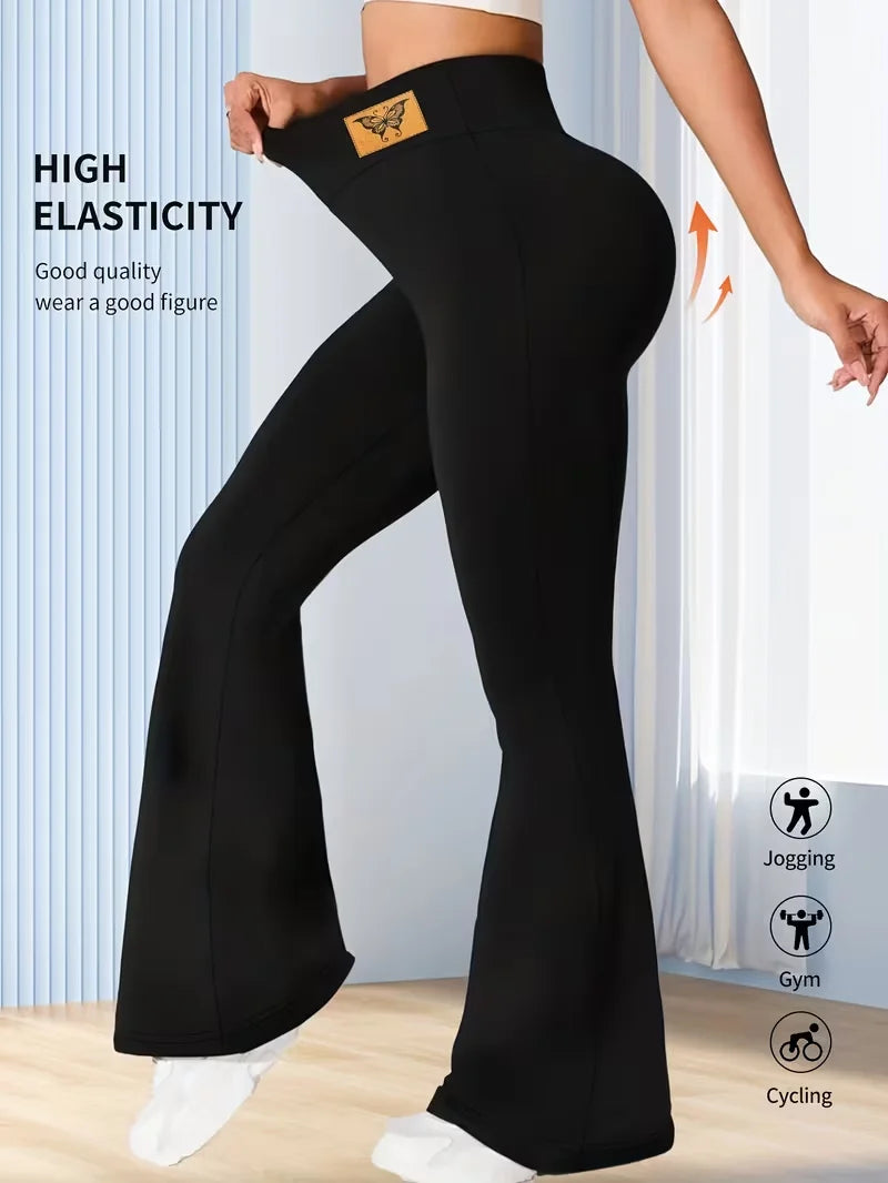 Women's Spring Summer Black Retro Wide-Leg Flare Pants, High-Waisted Slim-Fit Elastic Waist Casual Trousers, Season-Ready ,Jeans