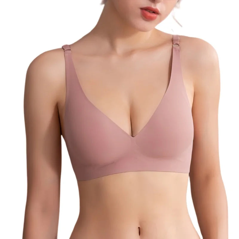 Sexy Seamless Bras For Women Wire Free Push Up Brassiere Deep V-Neck Lingerie U-Back 2-Hook Underwear Intimates S-5XL