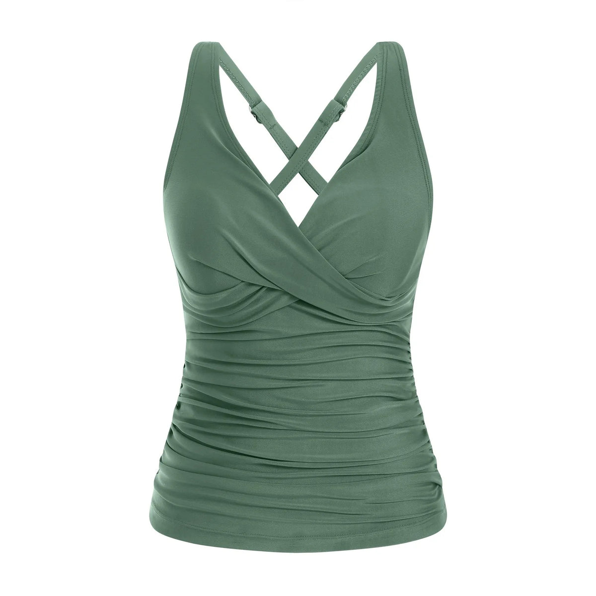 Women Bikini Tankini Top Front Knot Ruched Swimsuit V Neck Bathing Suit Swim Top Cross Back Swimwear Tops Summer Beach Wear