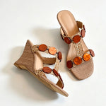 Boho Raffia Comfortable 8cm High Heels Wedge Slide Mules T-Strap Vacation Beach Straw Heels Espadrille Wedge Sandals Women Shoes