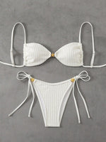 Solid Split Swimsuit Women 2 Piece Triangle Bandage High Cut Thong Bikini Push Up Summer New Sexy Bathing Suit Beachwear