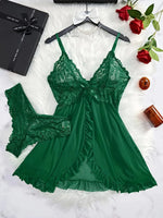 Lace Lingerie Set Women's Sexy Babydoll Chemise Romantic Ruffle Nightgown Delicate Panty Set New Hot Fashion Gift Luxuriou