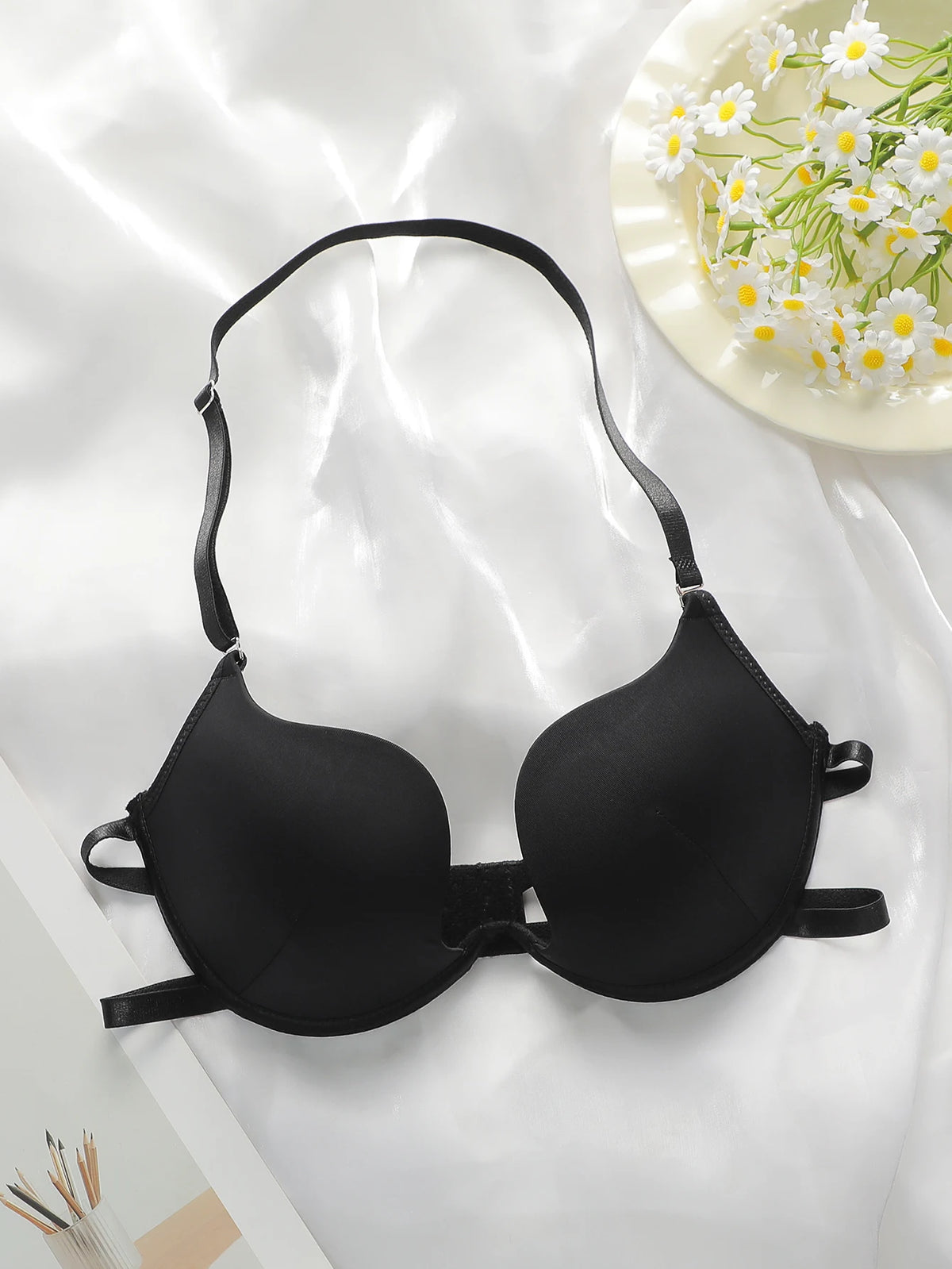 Sexy Lingerie multi-color hollow neck hanging women's underwear 3/4 cup gathering pull up bra party women's underwear J2943