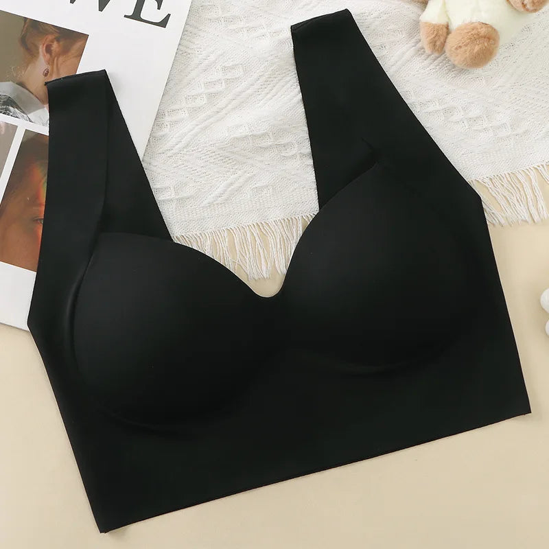 Ice Silk Wireless Bras For Women Push Up Chest One Piece Outer Wear Bra Traceless Underwear Vneck Female Lingerie