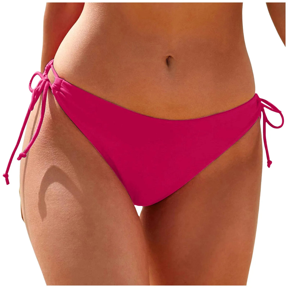 Women Summer Side Drawstring Bikini Bottom Low Waist Triangle Cut Swimwear Solid Color Swimming Trunk Bandage Basic Bikini Tanga