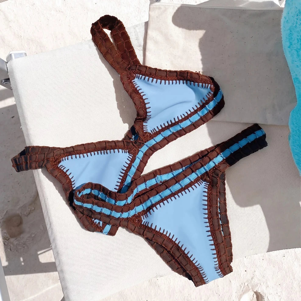 Crochet Bikini 2025 Bandeau Biquini Women Sexy Swimsuit Female Push Up Swimwear Solid Patchwork Bathing Suit Handhook Beachwear