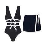 2024 Women Swimwear 2PC Cover-up Swimsuit Ruffle Solid Printed Deep V One-piece Monokini Kimono Bikini Suit Summer Beachwear