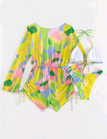 2024 New Swimsuit 3 Pcs Set Thong Bikini with Rompers Womens Jumpsuit Beach Wear Print Swimwear Sexy Bathing Suit Pool Beachwear