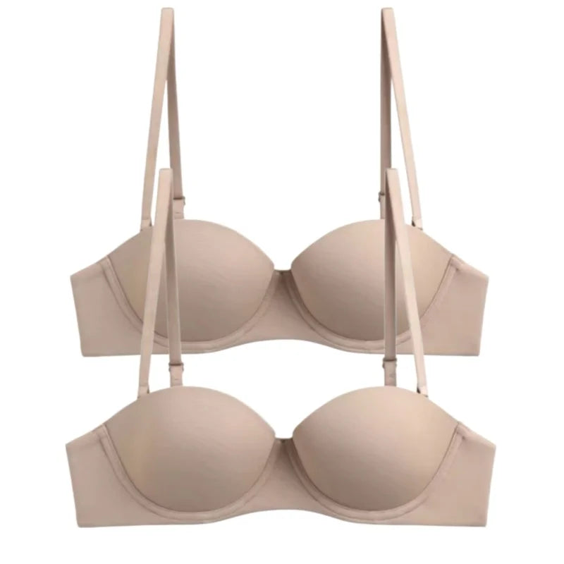 2Pcs/Set Demi Cup Bras For Women Convertible Strapless Bra Low Cut Underwear Comfort Padded Brassiere Sexy Lingerie S-XL