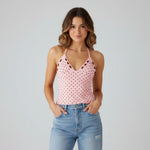 Women's Summer Halter Camis Tops Fashionable Dot Print Sleeveless Deep V Neck Open Back Vest for Party Nightclubs