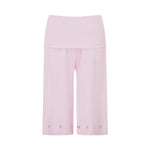 Women Capris Pants Summer Elastic Waist Solid Color Eyelets Casual Short Trousers Streetwear for Daily