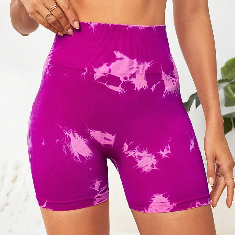 Tie Dye Yoga Shorts Marble Gym Shorts Women Push Up Sports Shorts Women Fitness Tights Breathable High Waist Booty Shorts