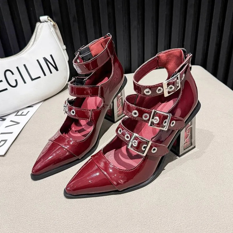 Thick Soles with Sharp Head Buckle Shallow Mouth Waterproof Platform Fashion All-match Comfortable Non-slip Women's Single Shoes