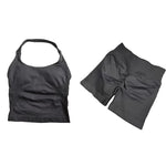Yoga Sets Women Gym Clothes Longline Strappy Top High Waist Shorts Activewear 2 Piece Set Fitness Suit Running Workout Suits