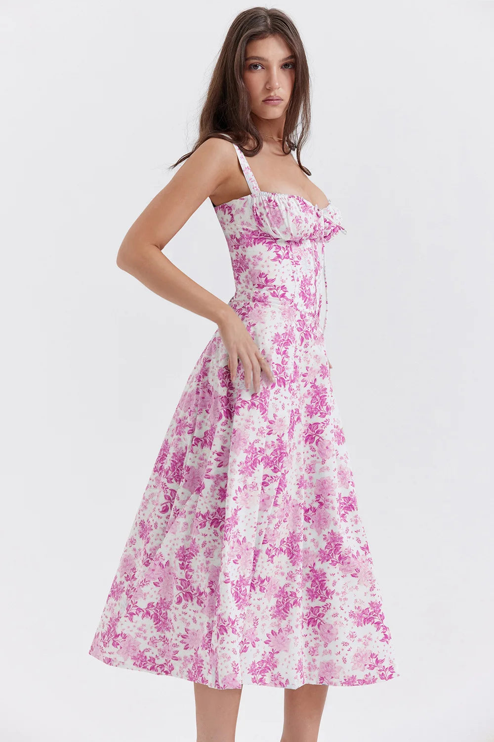 Sexy Low Cut Spaghetti Strap Maxi Dresses For Women Color Flower Printed Chest Wrap Bowknot Leace-up Long Dress Elegant Vestidos