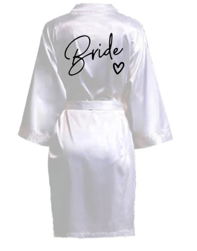 Wedding Party Team Bride Robe With Black Letters Kimono Satin Pajamas Bridesmaid Bathrobe SP001