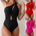 Vintage Black Swimwear Women 2026 Sexy One Shoulder Front Cross Hollow Out Slim One Piece Swimsuit Beach Bathing Suit Monokini