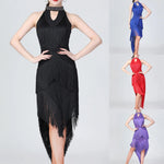 Women's Sparkling Sequin Carnival Irregular Tassel Dress Latin Dance Stage Costume Squins Fringe Tassel Sexy Bodycon Party Dress