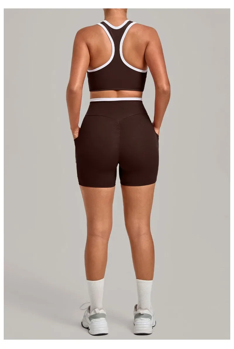 Women's Seamless Yoga Sets Sports Fitness High Waist Hip-lifting Shorts Back Beauty Sleeveless Suits Gym Training Workout Sets