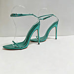 Women's Metallic Green Ankle Strap Stiletto Sandals - Pointed Toe High Heels for Party, Summer & Evening Dress