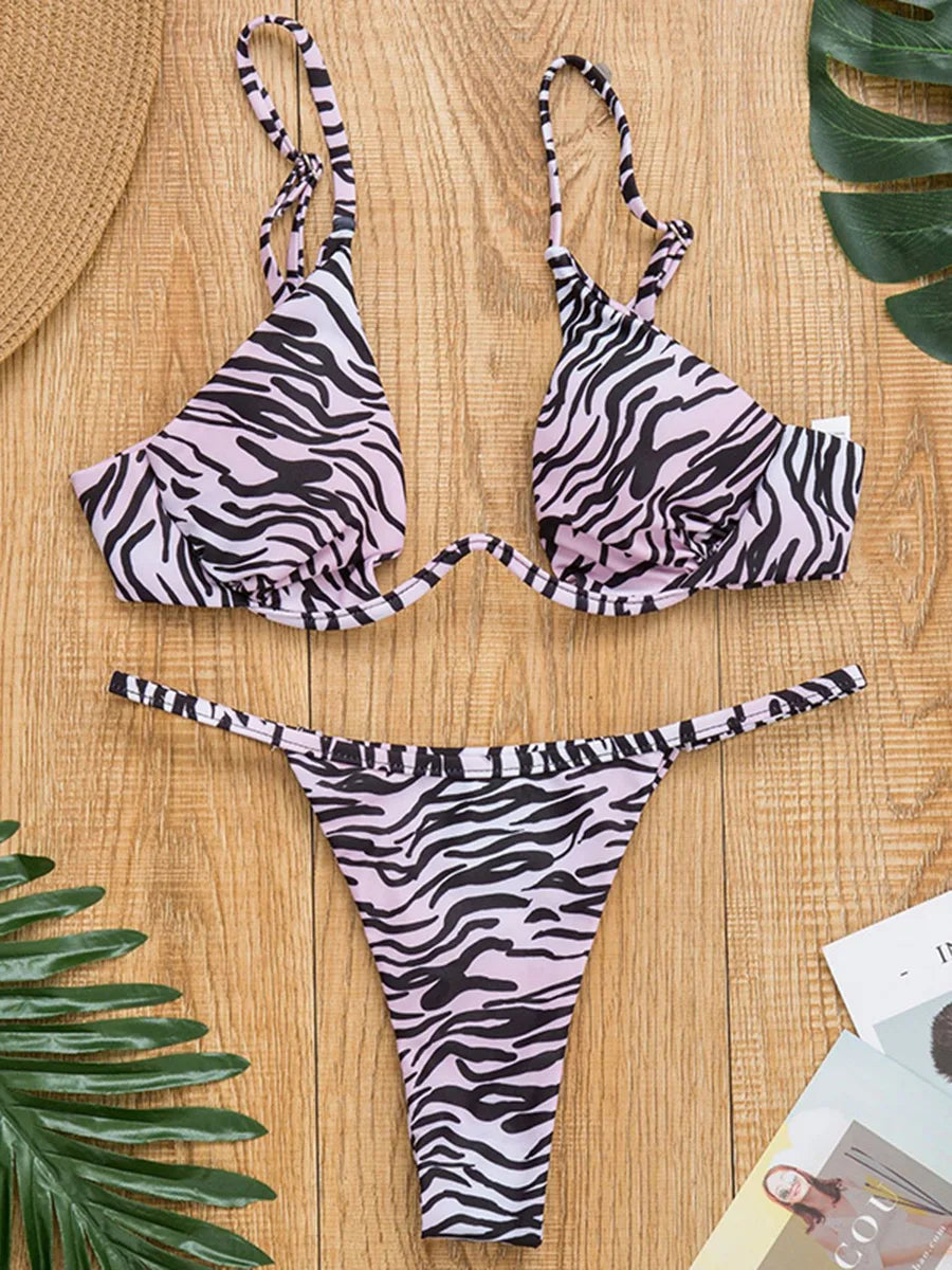 Sexy Push Up Underwired V-bar Bikini Women Swimsuit Female Swimwear Two-pieces Bikini set Micro Thong Bathing Suit Swim Lady