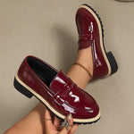 Patent Leather Thick Heels Loafers Women Spring New Mixed Color Med Heel Office Pumps Woman Plus Size 43 Slip On Single Shoes