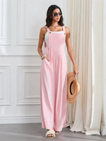 Women Fashion Jumpsuits Sleeveless Buttons Suspender Wide Leg Pant Overalls with Pockets Casual Loose Romper Streetwear