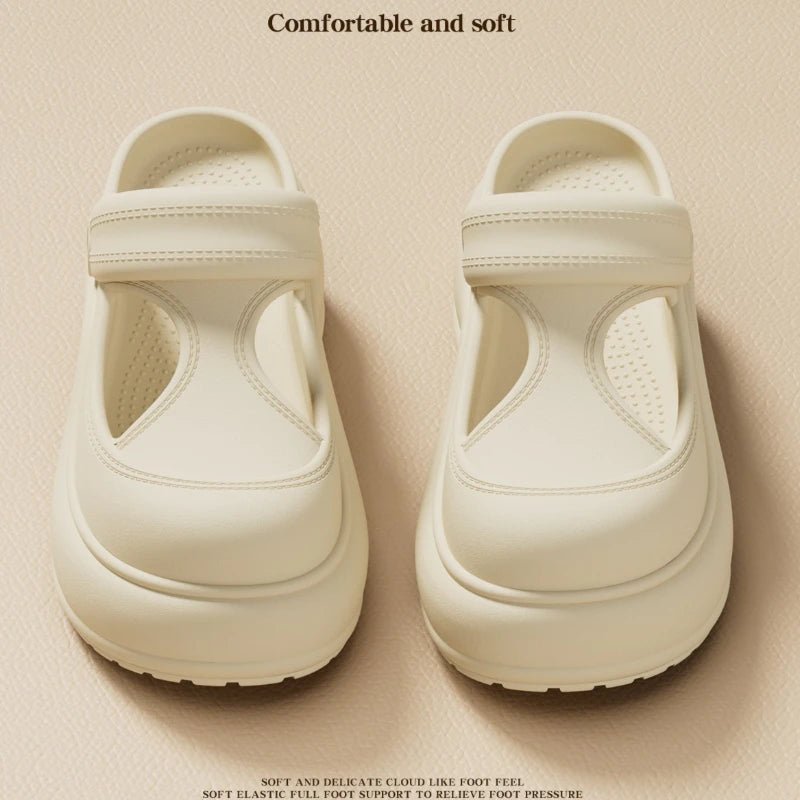 Korean style Platform Clogs For Women Indoor Street Shoes Thick Sole Female Leisure Slippers Close Toe Girls Mary Jane Sandals