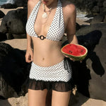 FDYOUI Women's Polka Dot Swimsuit 2026 Summer Halter Bandage Two-piece Bikinis Set Sexy Hollow Out Party Bathing Suit Beachwear