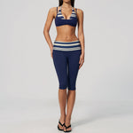 Summer Polka Dot Yoga Sets Women Hanging Neck Shockproof Sports Bra Fitness Suit Folding High Waist Mid Pants Gym Tracksuit