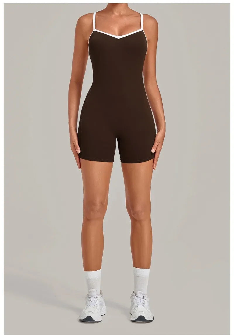 Women's Seamless Yoga Jumpsuits Fitness Sports Gym Hip-lifting Sleeveless One-piece Backless Workout Training Shorts Jumpsuit