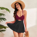 Patchwork Swimwear Women 2026 V-neck One Piece Bikini High Waist Hollow Out Monokini Summer Cross Bandage Backless Beachwear