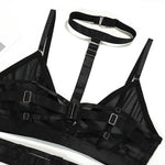 Toucheart Sexy Mesh Patchwork Halter Bra Set For Women Solid Color Hot Girl Girdle Garter Belt Micro See-through Underwear Set