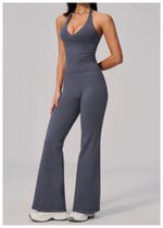 V-neck Yoga Sets Women Seamless Slimming Sports Tank Top High Waist Wide Leg Pants Fitness Suit Outwear Gym Running Tracksuit