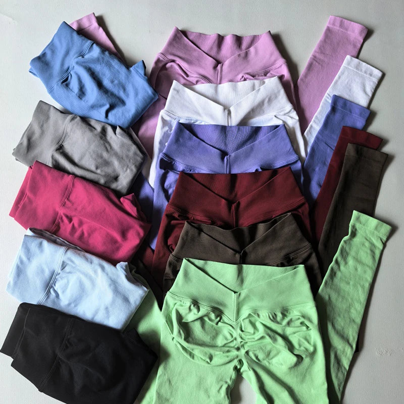 Sports Leggings Woman Clothes Seamless Yoga Pants Scrunch Booty V Waist Hip Lifting Fitness Gym Leggings Running Workout Tights