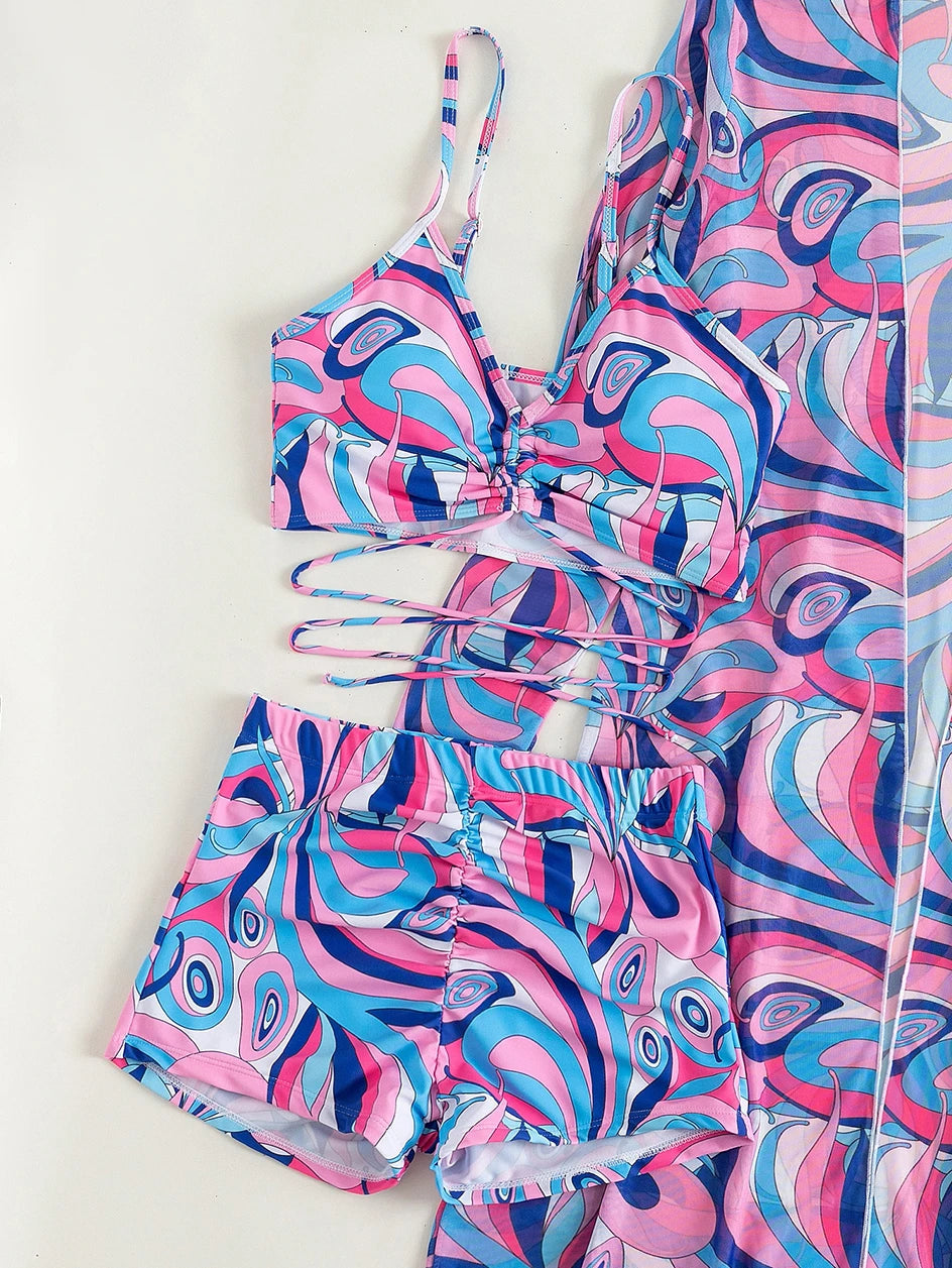 Sexy Print Bikini 2026 Women High Waist Swimsuit Cover Up Swimwear Female Lady Bathing Suit Swimming Summer Beachwear
