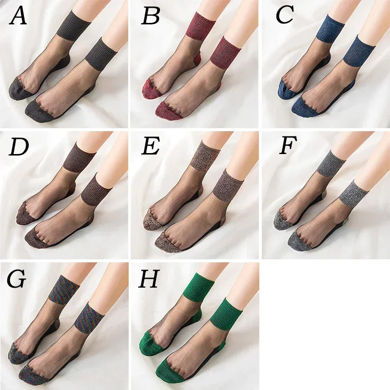 Summer Mesh Hosiery Sock Fashion Lace Short Socks Japanese Style Crystal Glass Socks for Women Sexy Middle Tube Socks