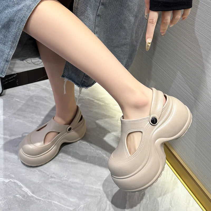 Korean style Platform Clogs For Women Indoor Street Shoes Thick Sole Female Leisure Slippers Close Toe Girls Mary Jane Sandals