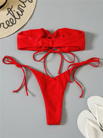 DEKA Women Brazilian Bandeau Bikini Set Pleated Thong Swimsuit Female Mini Strapless Swimwear Swimming Beachwear Bathing Suit