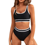 Women's High Waisted Bikini Sets 2026 Sporty Two Piece Swimsuits Color Block Cheeky High Cut Bathing Suits Summer Biquini Black