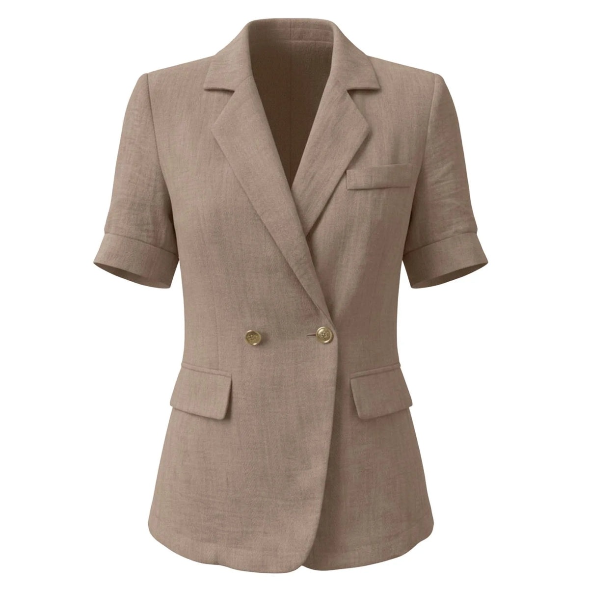 Women Textured Blazer Jacket Lapel Collar Double Breasted Half Sleeve Pocket Loose Suit Coat Elegant Office Summer Outerwear