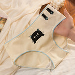5Pcs/Set Women's Cotton Briefs Cute Black Cat Print Underwear Soft Breathable Underpants Mid-Waist Panties For Female Lingerie