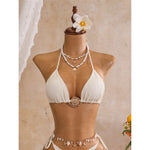 New Leaves Printed Halter Bikini Suit Female Swimsuit Women Swimwear Bather Bathing Suit Swim Three-Pieces Bikini Set