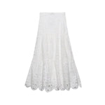 Spring Women Summer White Lace Dress Set Hollow Out Embroidery Shirt Skirt 2 Pcs Robe Outfits Single Breasting Cotton Maxi Dress