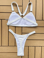 Sexy Ring Linked Backless Bikini Set Women Solid Black White Hollow Out Push Up Micro Swimsuit 2024 Bathing Suit Thong Swimwear