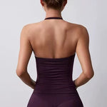 Women's Backless Yoga Sports Vest Neck Hanging Sexy Fitness Pilates Tight Long Top Gathered Sports Bra for Yoga