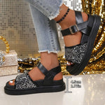 Flat Sandals for Women Plus Size Shiny Sequin Decor Platform Sandals Summer Comfort Light Casual Shoes